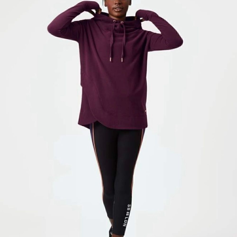 Sweaty Betty Luxe Invigorate Plum Funnel Neck Hoodie Sweatshirt Sz S